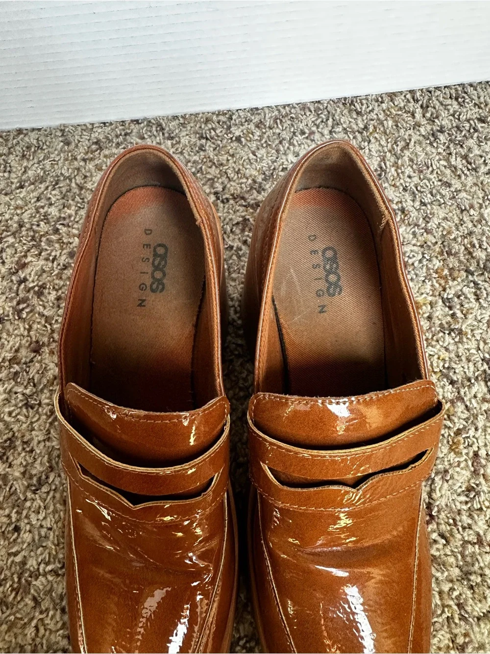 ASOS Patent Platform Loafers in Cognac